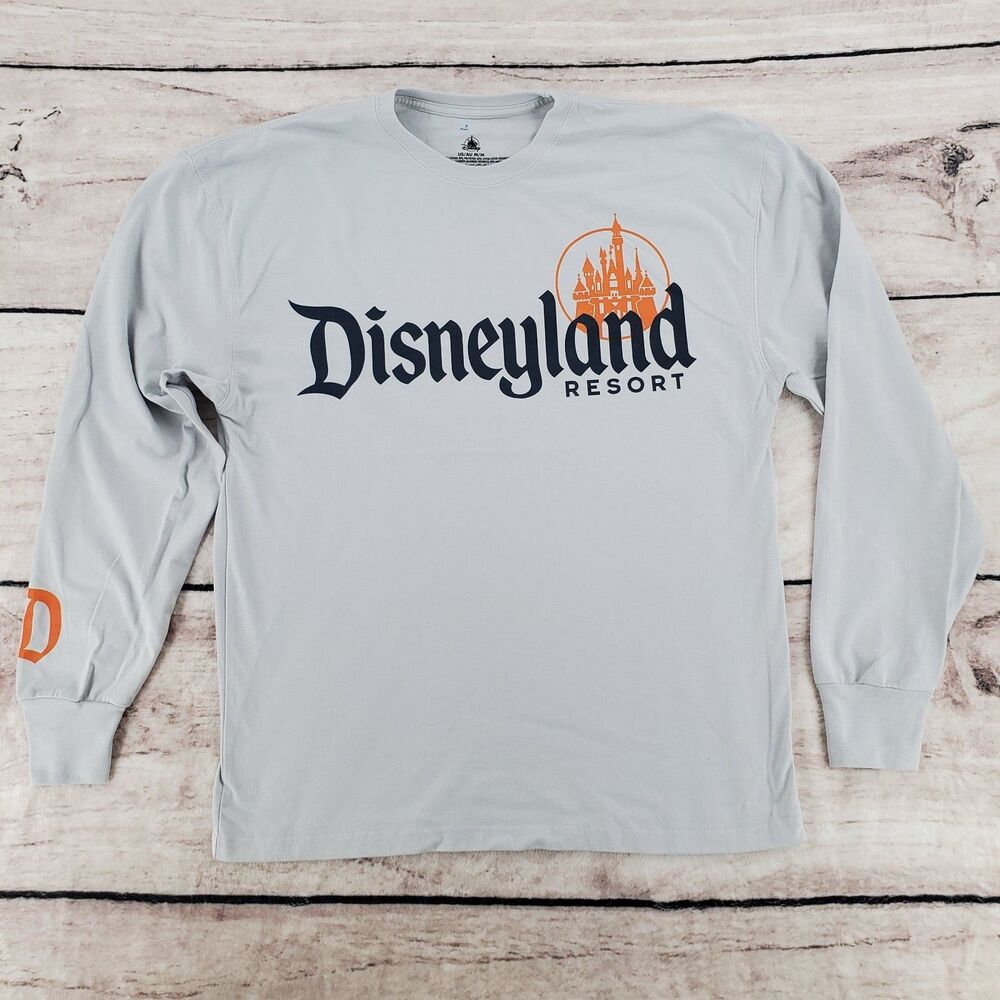 Disneyland Resort Sz M Long Sleeve Shirt Men Spell Out Orange Castle D on Sleeve